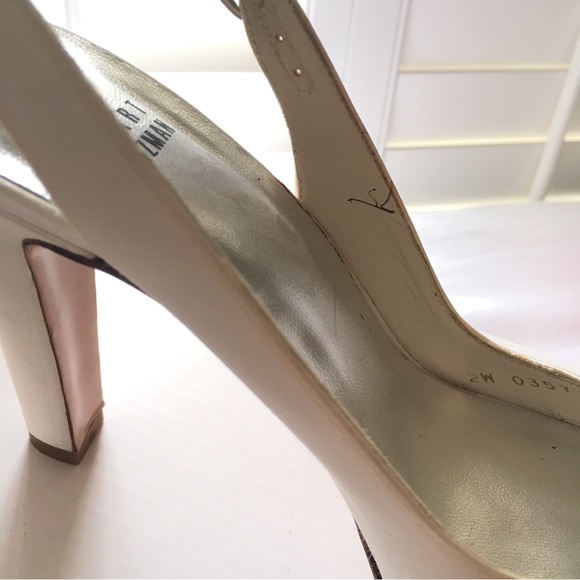 White Satin Stewart Weitzman Open Toe Heels 8.5 - Picture 10 of 15